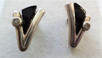 Vintage zilveren oorbellen onyx en strass beschikbaar voor biedingen