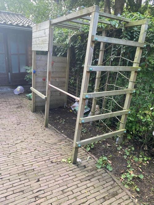 Klimrek met klimwand van duurzaam geïmpregneerd hout, Kinderen en Baby's, Speelgoed | Buiten | Speeltoestellen, Gebruikt, Klimnet