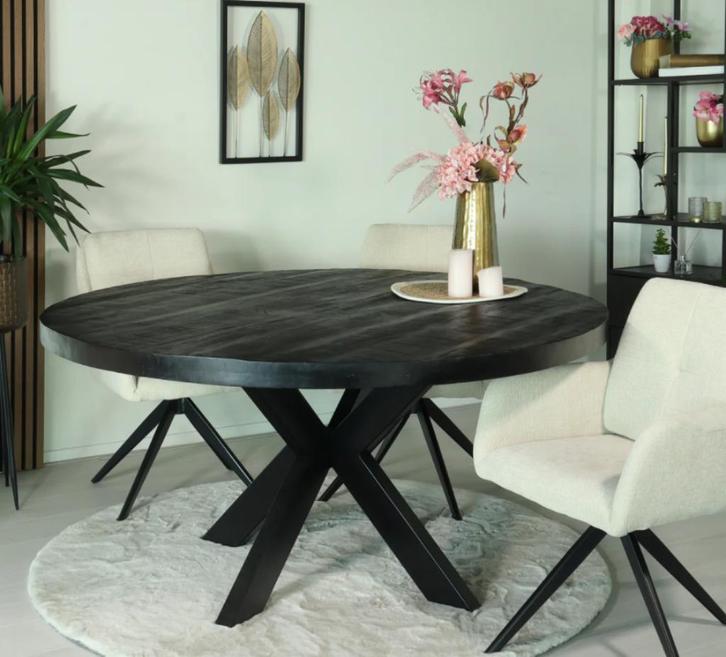 OP=OP hsm Eettafel Melbourne-140x140x76-Zwart-Mango ( new ), Huis en Inrichting, Tafels | Eettafels, Nieuw, 100 tot 150 cm, 100 tot 150 cm