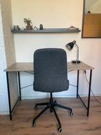 Bureau, houtkleur, eventueel met Ikea LÅNGFJÄLL bureaustoel, Ophalen, Zo goed als nieuw, Bureau