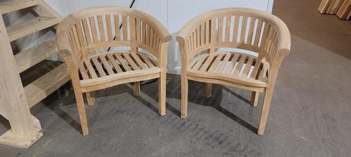 Licht vergrijsde teak tuinstoelen - Showmodel opruiming!, Tuin en Terras, Tuinstoelen, Zo goed als nieuw, Teakhout, Ophalen
