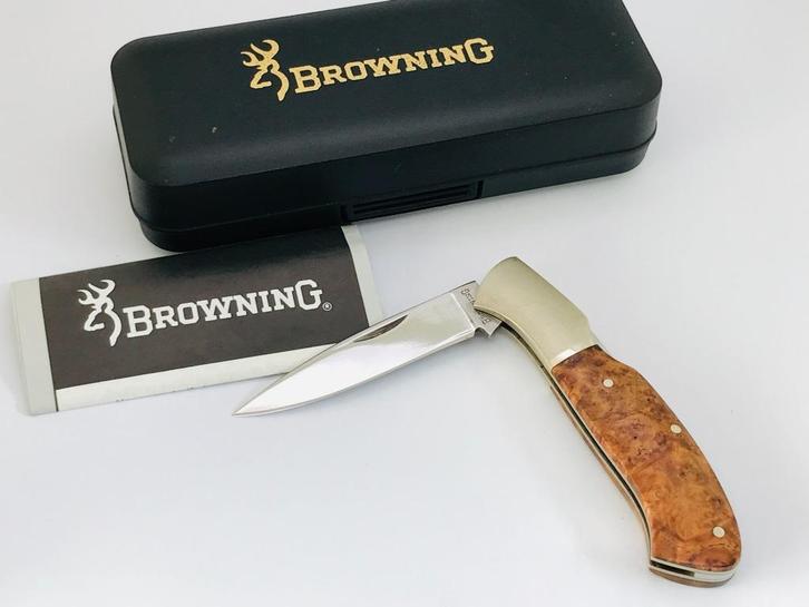 Small BROWNING 306 LOCKBACK Zakmes - BURL WOOD - JAPAN NEW (, Caravans en Kamperen, Kampeergereedschap, Nieuw, Verzenden