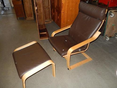 Ikea Poang donkerbruin leer, Huis en Inrichting, Fauteuils, Gebruikt