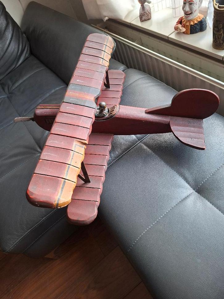 antiek houten vliegtuig--dubbel dekker-- periode 1930--, Antiek en Kunst, Antiek | Speelgoed, Ophalen of Verzenden