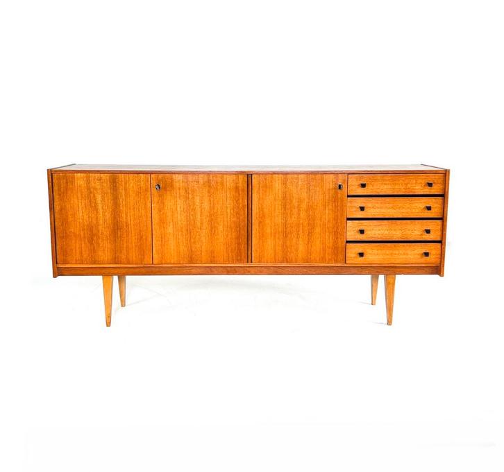 Vintage teakhouten sideboard, jaren ‘60, Huis en Inrichting, Kasten | Dressoirs, Zo goed als nieuw, 150 tot 200 cm, 25 tot 50 cm