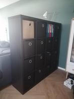 Ikea Kallax 16 vakken (4x4) - zwart - inclusief bakken, Ophalen, 100 tot 150 cm, Zo goed als nieuw, Minder dan 150 cm