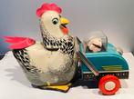 Oude Blikken kip met kinderwagen ME 603,China,legt ei,werkt, Antiek en Kunst, Ophalen of Verzenden