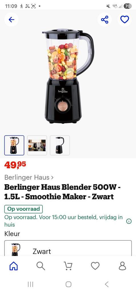Berlinger Haus Blender 1.5L, Witgoed en Apparatuur, Blenders, Zo goed als nieuw, Blender, Ophalen of Verzenden