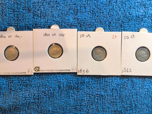 Erfenis 4x10cent 1850-1855-1856-1862 zf samen €250, Postzegels en Munten, Munten | Nederland, Setje, 10 cent, Koning Willem III