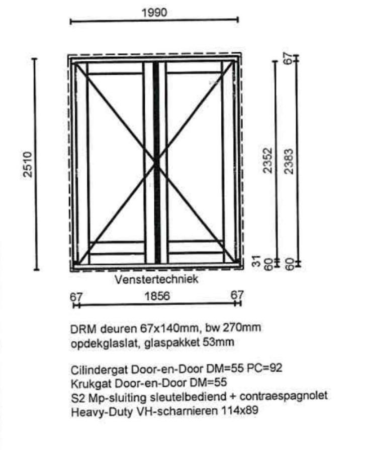 dubbele buiten deur 185 * 238 NIEUW, Doe-het-zelf en Verbouw, Deuren en Horren, Nieuw, Buitendeur, 200 tot 215 cm, 120 cm of meer