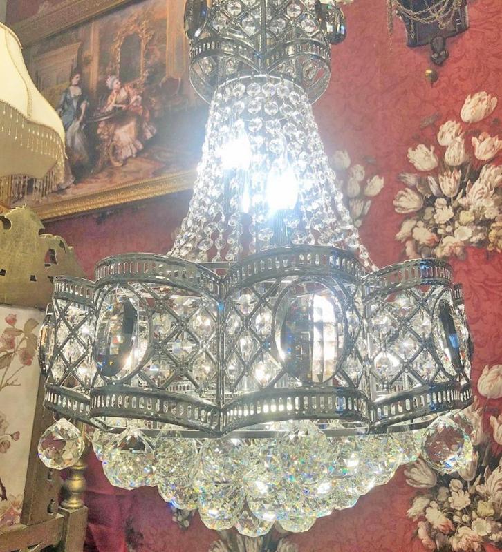 Kristallen kroonluchter / zakkroonluchter swarovski bollen, Huis en Inrichting, Lampen | Kroonluchters, Zo goed als nieuw, Overige materialen