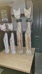 Houten katten beelden set, Ophalen of Verzenden, Gebruikt, Hout, Dierenbeeld