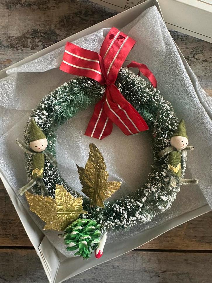 Kerst vintage krans met chenille ventjes, Diversen, Kerst, Zo goed als nieuw, Ophalen of Verzenden