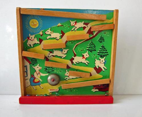 Vintage knikkerbaantje De wolf en de zeven geitjes, jaren 50, Antiek en Kunst, Antiek | Speelgoed, Ophalen of Verzenden