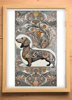 [Poster in Frame] Dachshund kunst stijl alphonse mucha, Verzenden, Nieuw, Rechthoekig Staand
