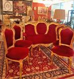 Set / 5 delig barok bankstel met 4 stoelen antiek rood goud, Antiek en Kunst, Antiek | Meubels | Stoelen en Banken, Ophalen of Verzenden