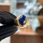 14 karaat gouden ring zegelring lapis blauw steen, Ophalen of Verzenden
