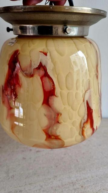 Art Deco Plafonniere Beige/Rood Glas beschikbaar voor biedingen