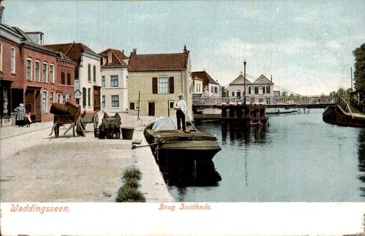 Waddingsveen - Brug Zuidkade, Verzamelen, Ansichtkaarten | Nederland, Ongelopen, Zuid-Holland, Voor 1920, Ophalen of Verzenden