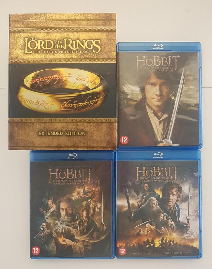 Blu-Ray: Lord of the Rings (Extended) + The Hobbit Trilogie, Cd's en Dvd's, Blu-ray, Zo goed als nieuw, Science Fiction en Fantasy