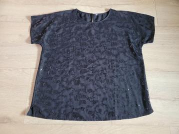 Zwart T-shirt met pailletten print maat 52 ~ HH0003 beschikbaar voor biedingen