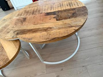 1x grote ronde salontafel / bijzettafel mango hout wit frame beschikbaar voor biedingen