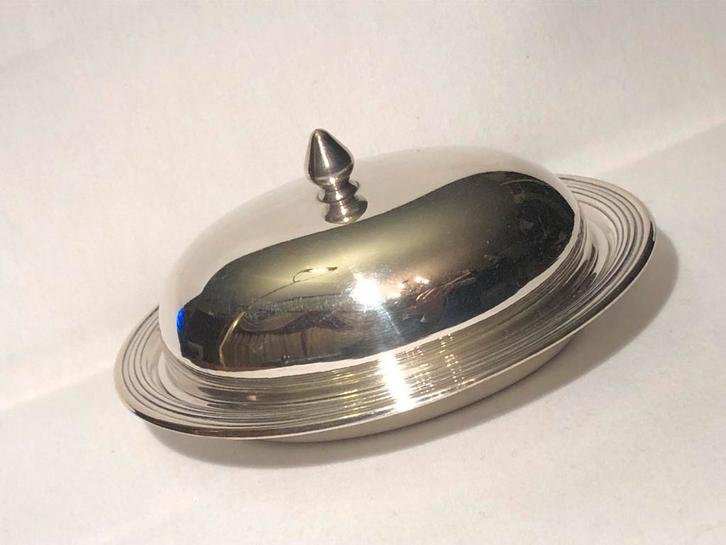 Vintage St Hilaire verzilverde botervloot met glazen schaal, Antiek en Kunst, Antiek | Goud en Zilver, Zilver, Ophalen of Verzenden