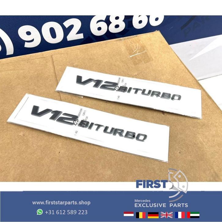 V12 BI TURBO zijscherm EMBLEEM SET LOGO BADGE Mercedes BI TU, Auto-onderdelen, Carrosserie en Plaatwerk, Mercedes-Benz, Voor, Gebruikt