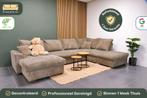 Grote Ribstof U-bank Taupe [Refurbished], Huis en Inrichting, -, -, Hoekbank, 300 cm of meer