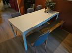 Witte uitschuiftafel met stoelen, Huis en Inrichting, Tafels | Eettafels, Ophalen, 50 tot 100 cm, Zo goed als nieuw, 150 tot 200 cm