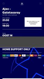 1x TICKET AJAX-GALATASARAY VAK 119 1e RING, Tickets en Kaartjes, Losse kaart, Eén persoon, November, Europa of Champions League