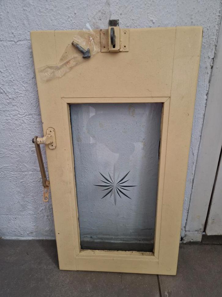 Oud raam met glas in lood, Doe-het-zelf en Verbouw, Deuren en Horren, Gebruikt, Binnendeur, Minder dan 200 cm, Minder dan 80 cm