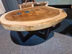 Suar boomstam blad salontafel met epoxy turquoise . 90/97cm, Industrieel suar interieur, Rond, Nieuw, Modern industrieel