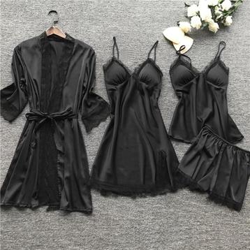 Zwarte dames nachtjapon kimono ochtendjas lingerie pyjama beschikbaar voor biedingen