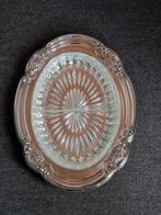 Vintage Keltum Serveerschaal verzilverd+glazen 2vaks schaal, Antiek en Kunst, Ophalen of Verzenden
