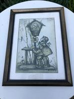 schilderijtje voorstellende Hummeltje bij kappeltje, Huis en Inrichting, Woonaccessoires | Schilderijen, Tekeningen en Foto's