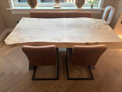 Complete eettafel set boomstam tafel met stoelen en bank, Huis en Inrichting, Complete eetkamers, Zo goed als nieuw, Ophalen