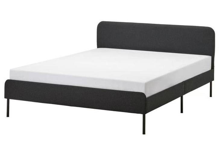 IKEA SLATTUM bed – Vissle donkergrijs, 140x200 cm, Huis en Inrichting, Slaapkamer | Bedden, Tweepersoons, 140 cm, 200 cm, Stof