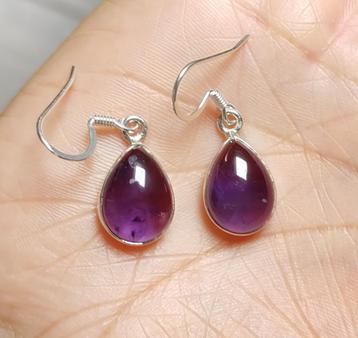 zilveren oorbellen met natuurlijke Amethist steen zilver 925 beschikbaar voor biedingen