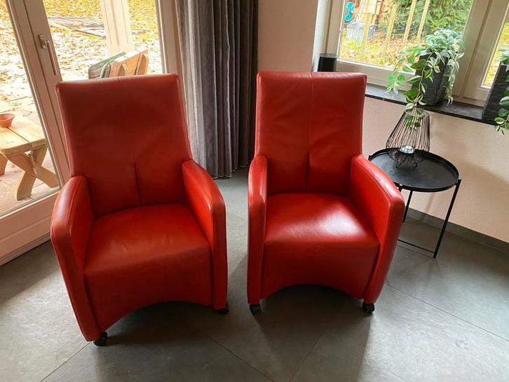 Rode Leolux Relaxfauteuils (leder), Huis en Inrichting, Fauteuils, Zo goed als nieuw, Leer, 50 tot 75 cm, 75 tot 100 cm, Ophalen of Verzenden