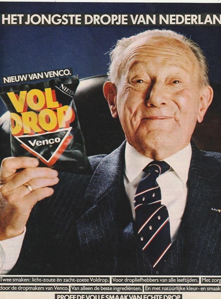 Retro reclame 1982 Venco echte drop twee smaken, Verzenden, Overige typen