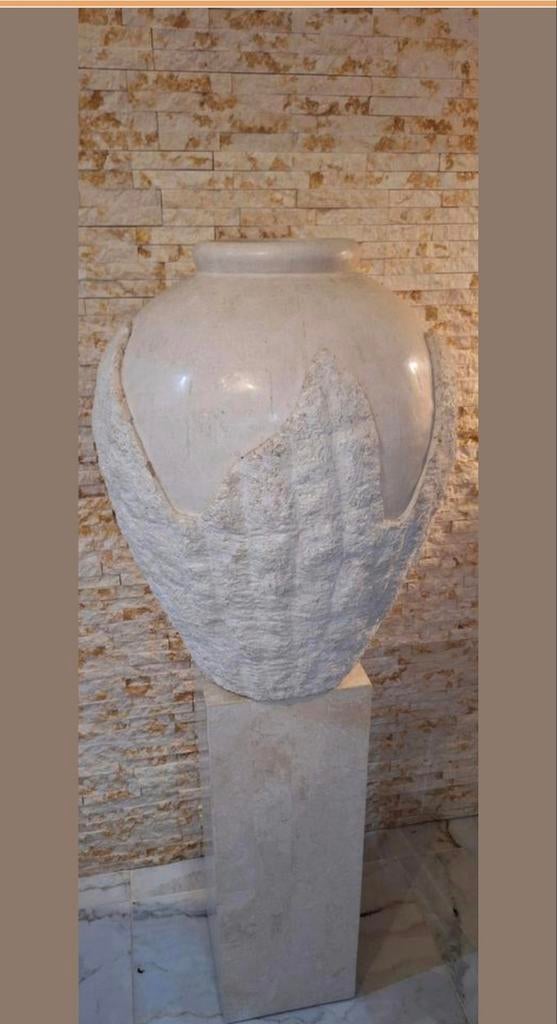 Vintage Mactan Steen Vaas met Zuil - Tessellated Patroon, Antiek en Kunst, Ophalen