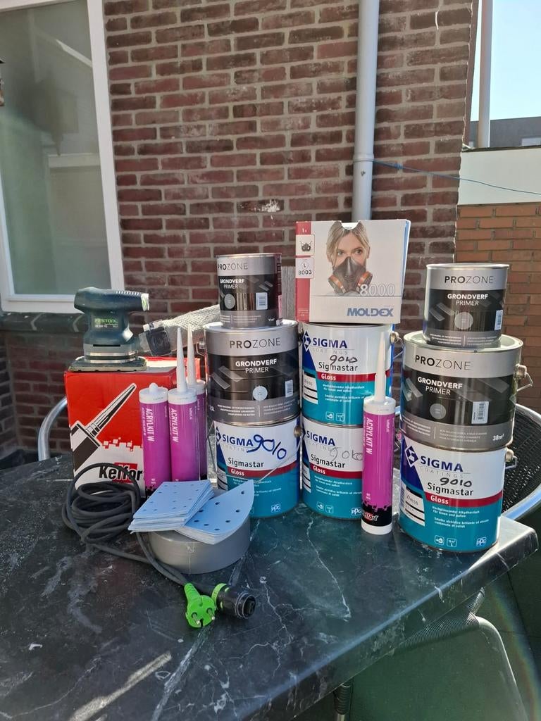 Diverse verf, kitten en schuurmachine., Ophalen of Verzenden, Wit