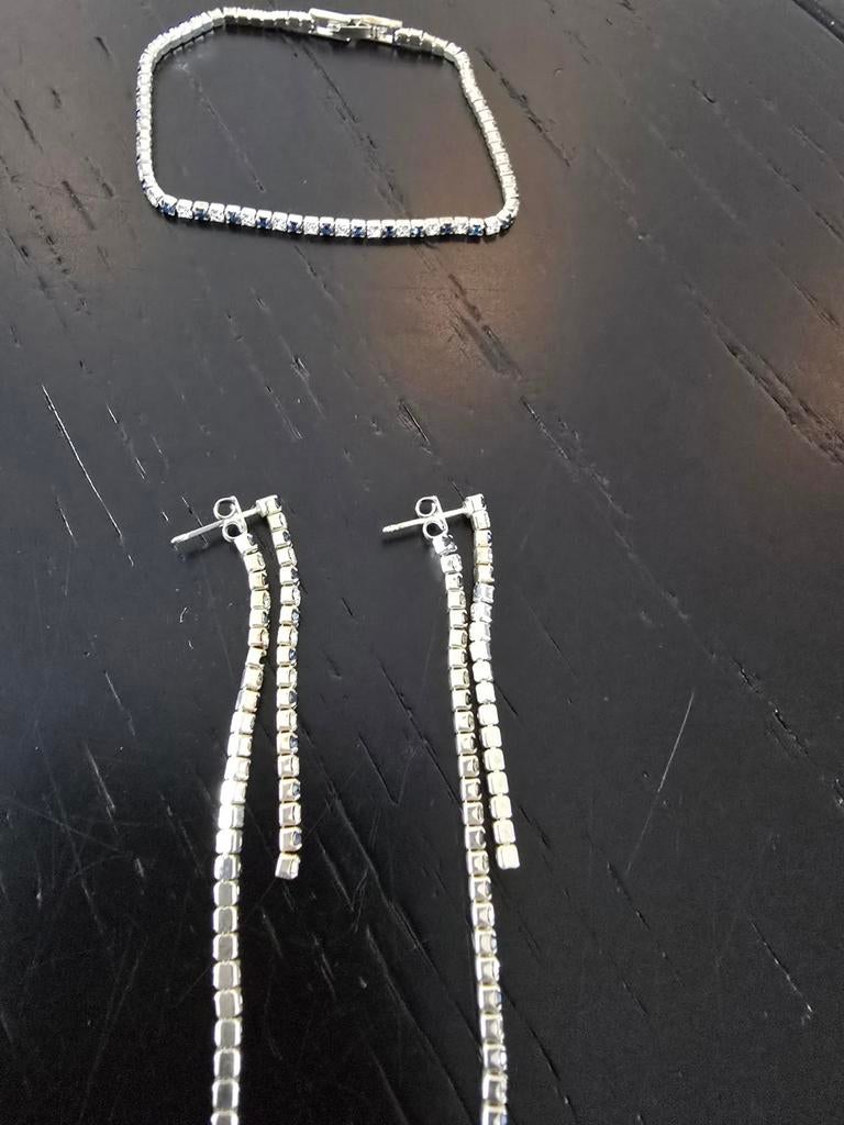 Zilveren Set: Armband en Oorbellen met Kristallen, Sieraden, Tassen en Uiterlijk, Oorbellen, Hangers, Nieuw, Zilver, Zilver