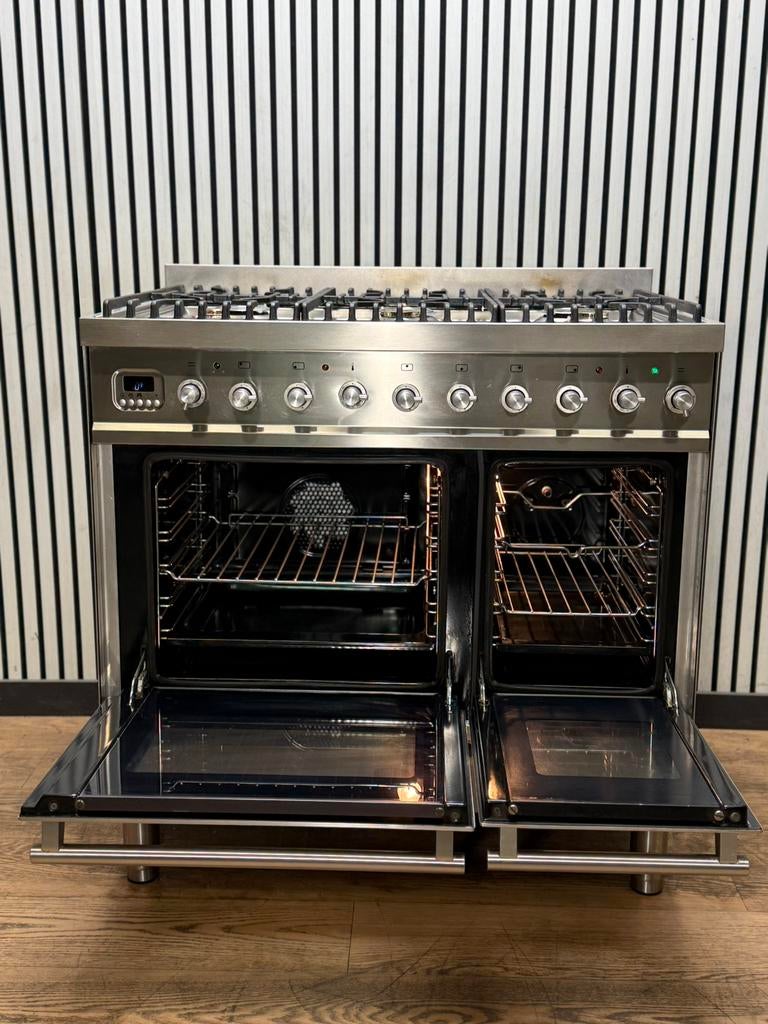 Luxe Boretti Fornuis 6 pits RVS met dubbele oven 90x60 cm, Fornello Esperta, Grill, Ophalen of Verzenden, Zo goed als nieuw