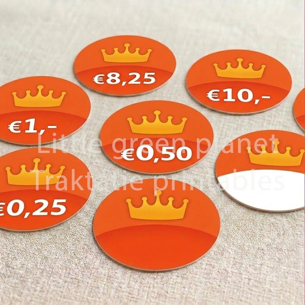 Koningsdag prijskaartjes, Kroontje – rond, 5 cm – Printable, Kinderen en Baby's, Verzenden, Nieuw