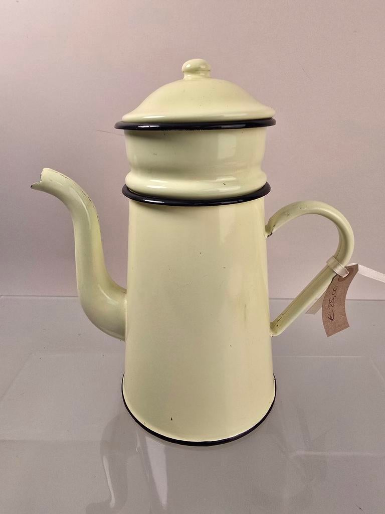 Brocante Emaille Koffie Percolator - Crème/Zwart, Antiek en Kunst, Antiek | Emaille, Ophalen of Verzenden