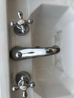 Antieke wastafel 55 cm breed incl. kranen en koppelingen, Ophalen of Verzenden, Gebruikt, Chroom, Wastafel