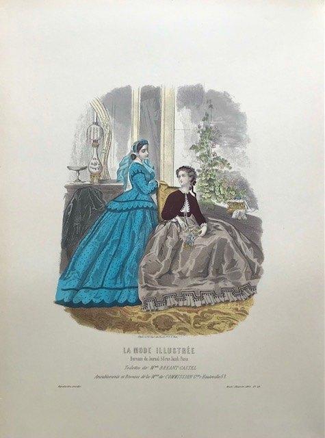 Franse modeprenten lithografie La Mode Illustrée, Ophalen of Verzenden, Voor 1940, Zo goed als nieuw, Prent