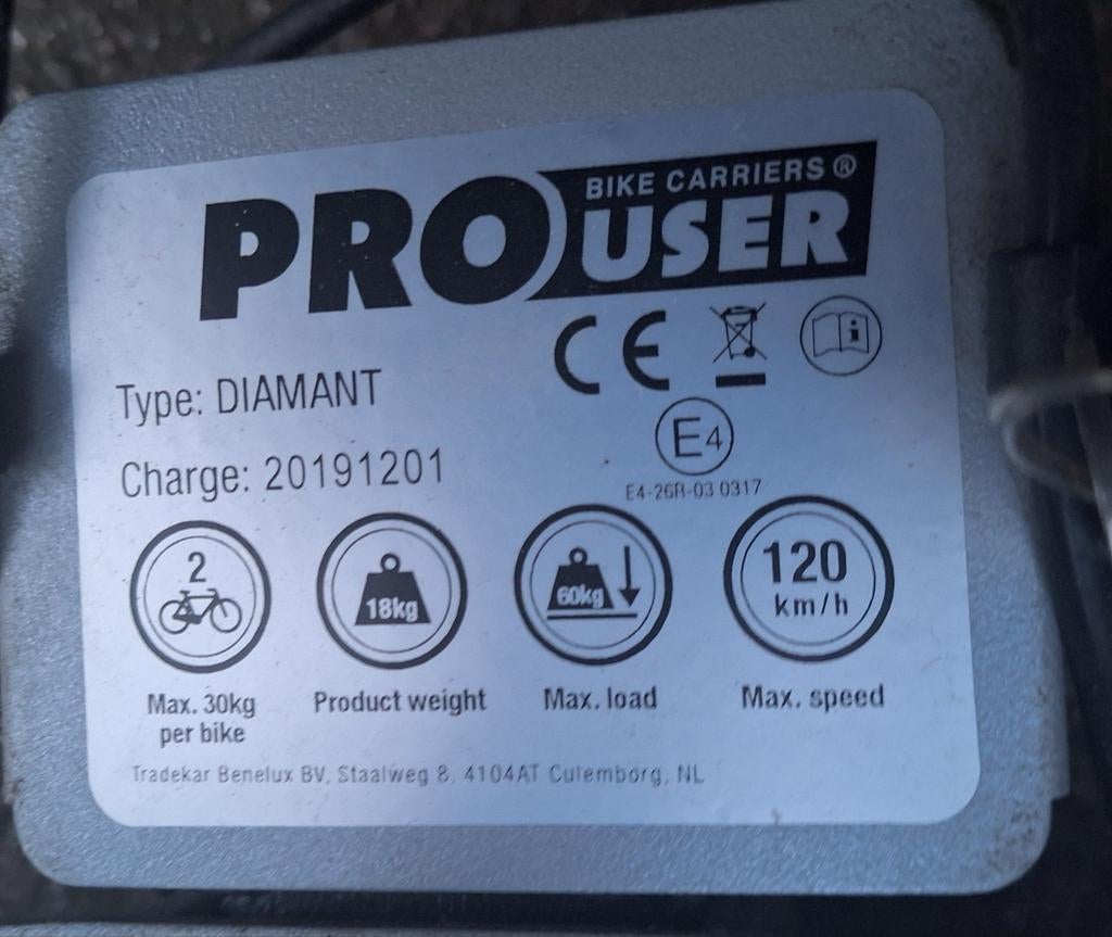 PRO USER Diamant fietsendrager, Ophalen, Zo goed als nieuw, 2 fietsen, Trekhaakdrager